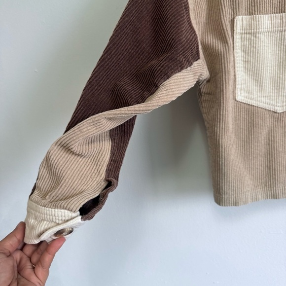 BiBi Corduroy Colorblock Shacket Cropped Brown Tan Neutral Boho Small - Picture 4 of 7